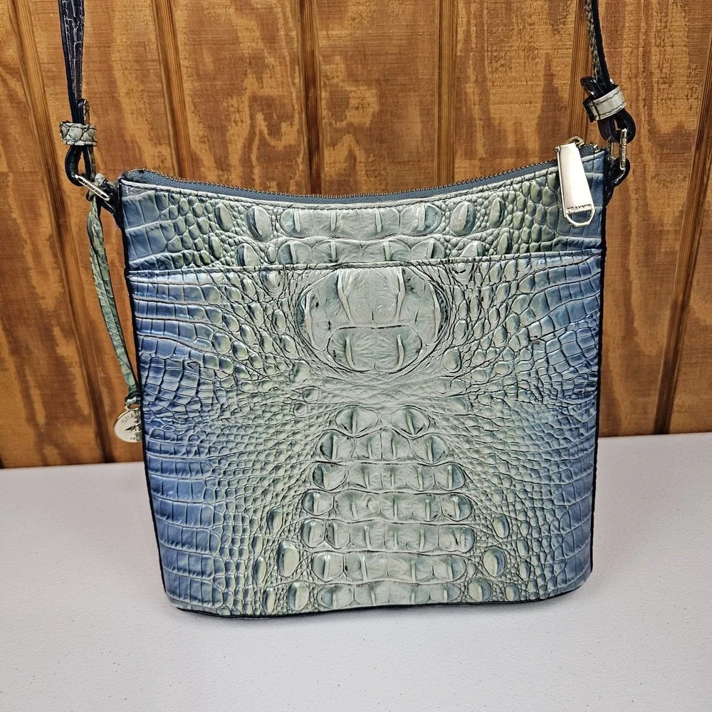 Brahmin Katie Arctic Blue Ombre Croc Melbourne Crossbody Bag Purse w/ Dustbag
